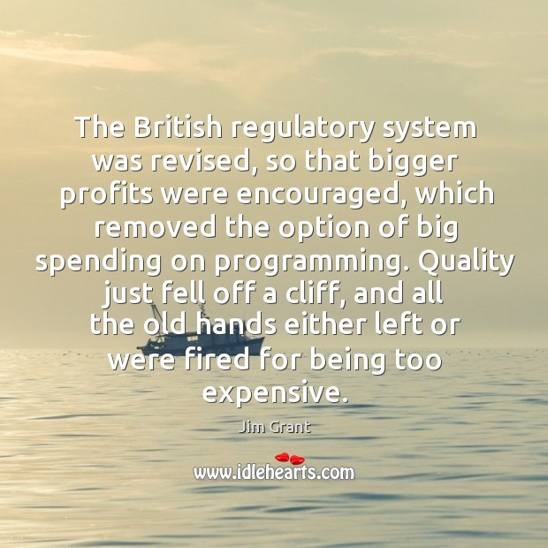 The british regulatory system was revised, so that bigger profits were encouraged, which removed Jim Grant Picture Quote