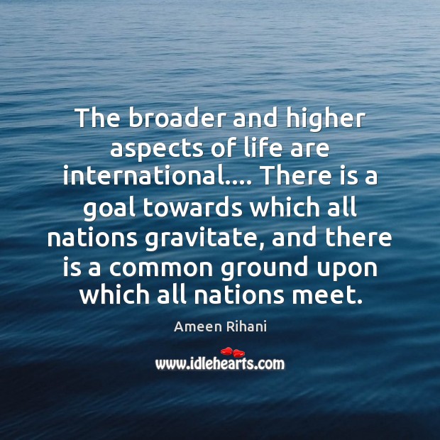 The broader and higher aspects of life are international…. There is a Ameen Rihani Picture Quote