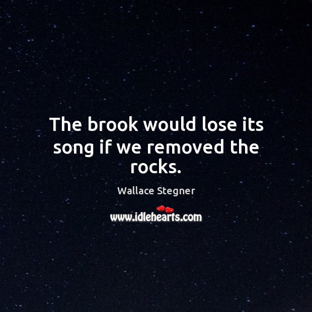 The brook would lose its song if we removed the rocks. Wallace Stegner Picture Quote