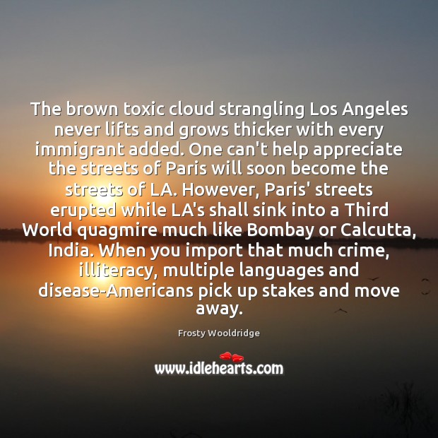 The brown toxic cloud strangling Los Angeles never lifts and grows thicker Frosty Wooldridge Picture Quote