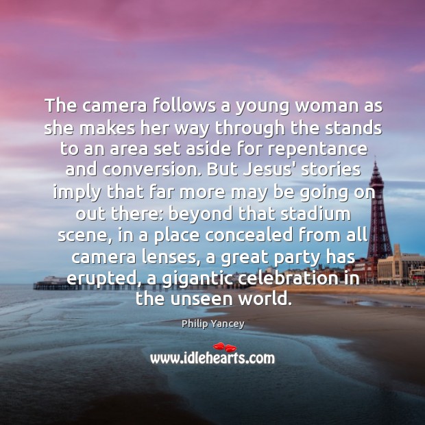 The camera follows a young woman as she makes her way through Image