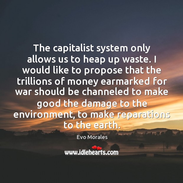 The capitalist system only allows us to heap up waste. I would Evo Morales Picture Quote