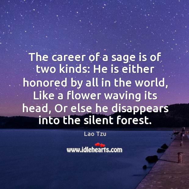 The career of a sage is of two kinds: he is either honored by all in the world Lao Tzu Picture Quote