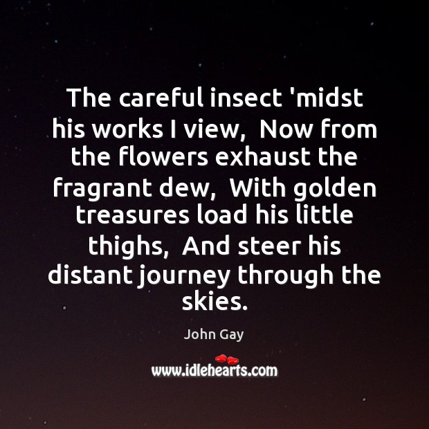 The careful insect ‘midst his works I view,  Now from the flowers John Gay Picture Quote