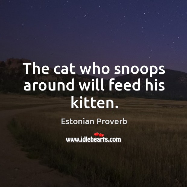 The cat who snoops around will feed his kitten. Estonian Proverbs Image