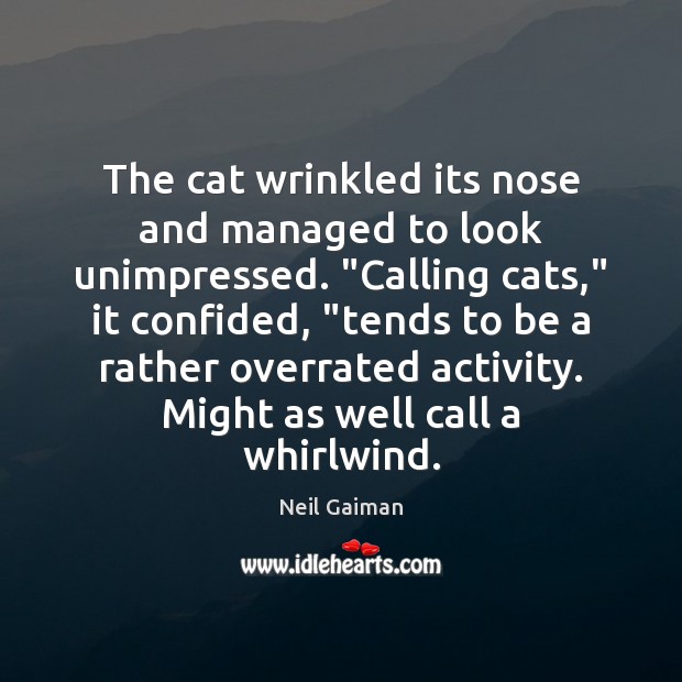 The cat wrinkled its nose and managed to look unimpressed. “Calling cats,” Neil Gaiman Picture Quote