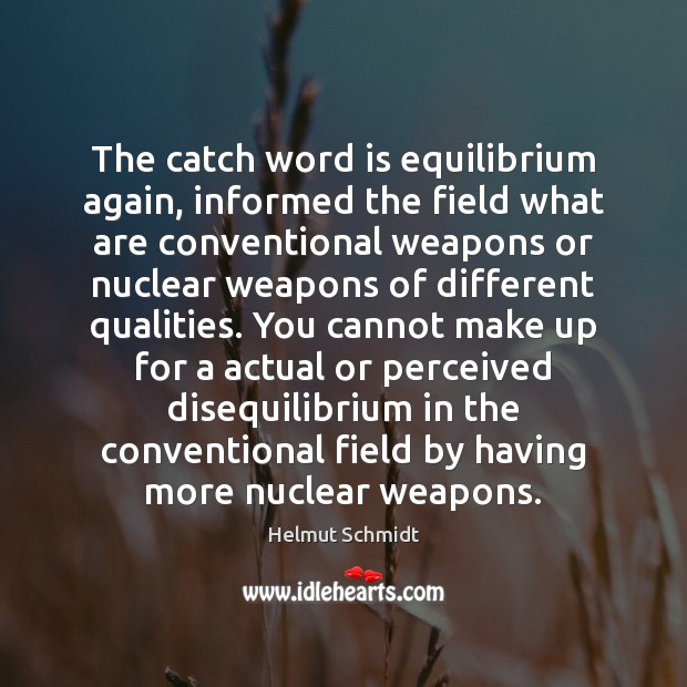 The catch word is equilibrium again, informed the field what are conventional Helmut Schmidt Picture Quote