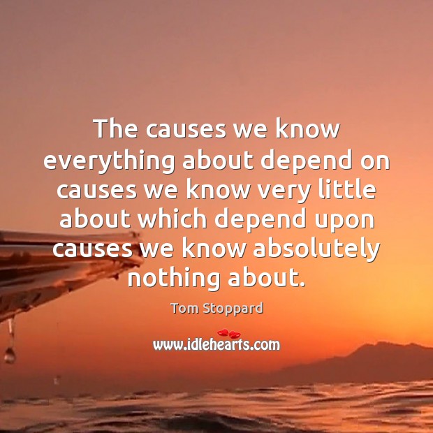 The causes we know everything about depend on causes we know very Tom Stoppard Picture Quote