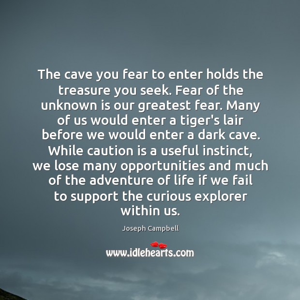 The cave you fear to enter holds the treasure you seek. Fear Fail Quotes Image