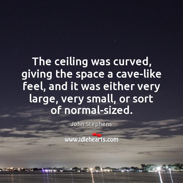 The ceiling was curved, giving the space a cave-like feel, and it John Stephens Picture Quote