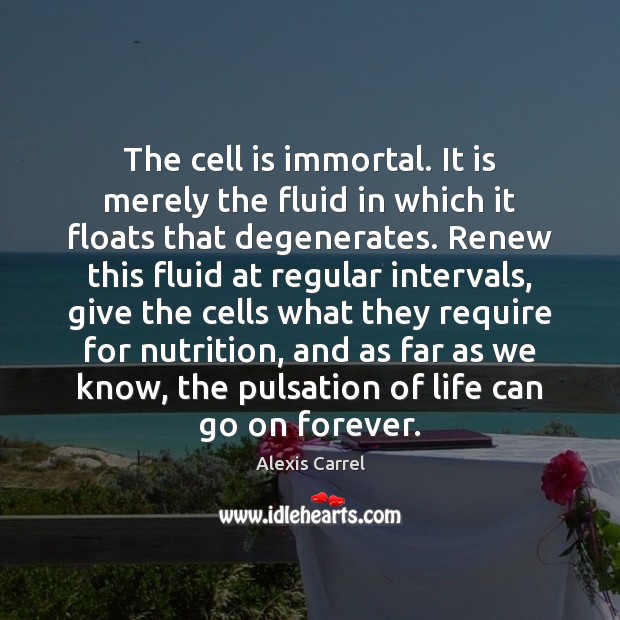 The cell is immortal. It is merely the fluid in which it Alexis Carrel Picture Quote