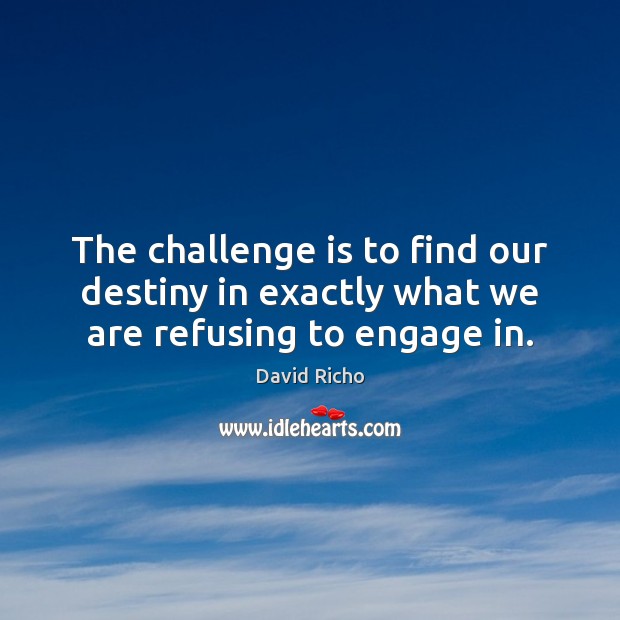 The challenge is to find our destiny in exactly what we are refusing to engage in. David Richo Picture Quote