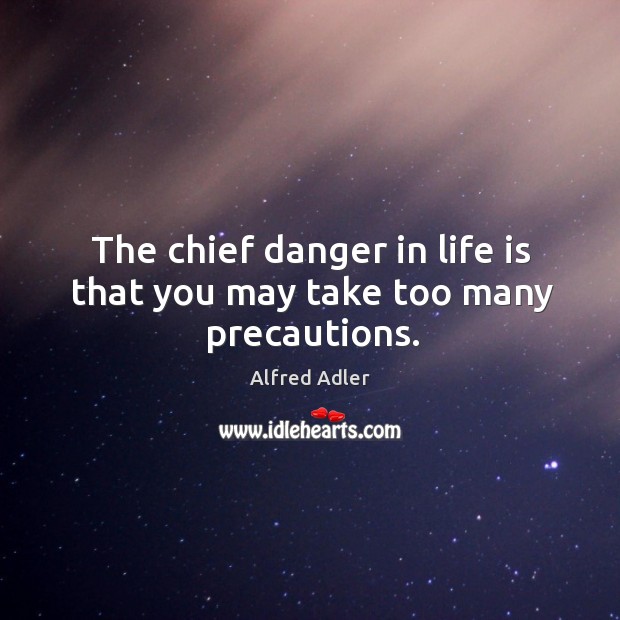 The chief danger in life is that you may take too many precautions. Alfred Adler Picture Quote