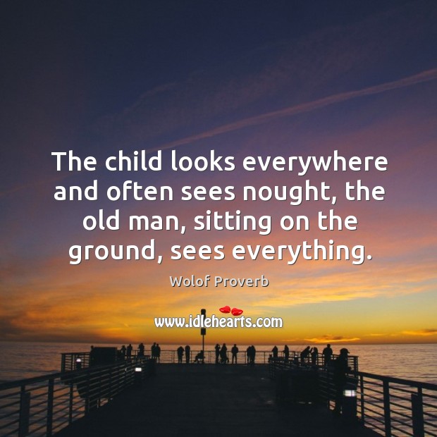 The child looks everywhere and often sees nought, the old man Wolof Proverbs Image
