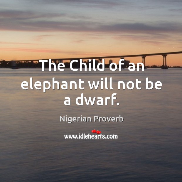 The child of an elephant will not be a dwarf. Nigerian Proverbs Image
