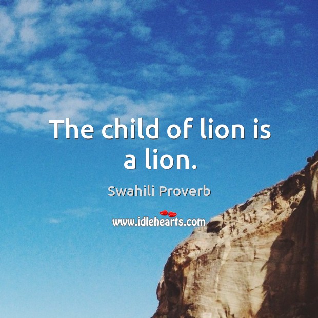 The child of lion is a lion. Swahili Proverbs Image