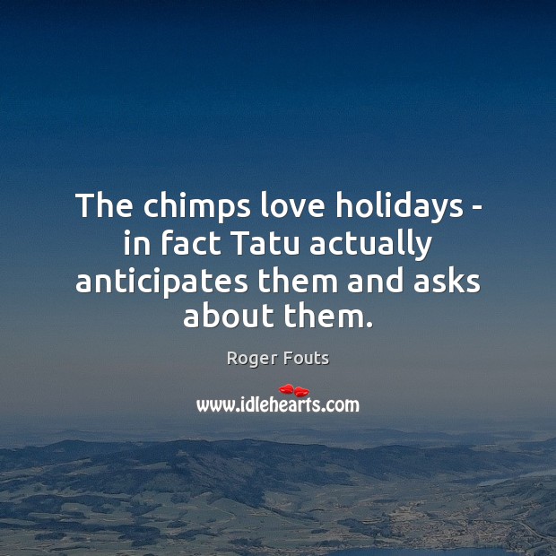 The chimps love holidays – in fact Tatu actually anticipates them and asks about them. Roger Fouts Picture Quote