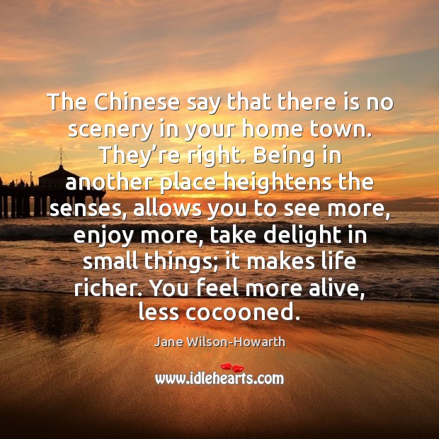 The Chinese say that there is no scenery in your home town. Jane Wilson-Howarth Picture Quote
