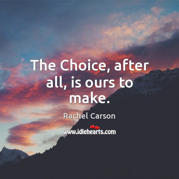 The Choice, after all, is ours to make. Rachel Carson Picture Quote