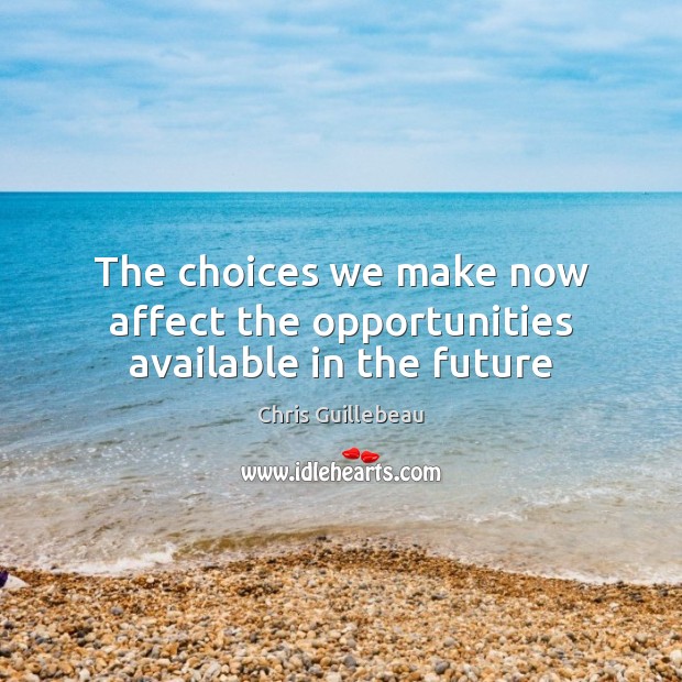 The choices we make now affect the opportunities available in the future Chris Guillebeau Picture Quote