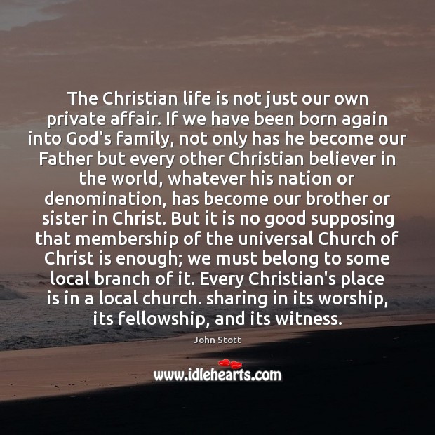 The Christian life is not just our own private affair. If we John Stott Picture Quote