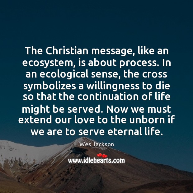 The Christian message, like an ecosystem, is about process. In an ecological Wes Jackson Picture Quote