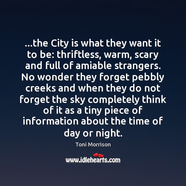 …the City is what they want it to be: thriftless, warm, scary Toni Morrison Picture Quote