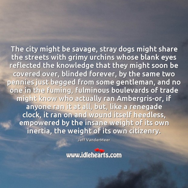 The city might be savage, stray dogs might share the streets with Jeff VanderMeer Picture Quote