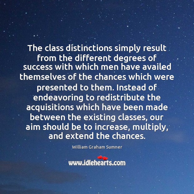 The class distinctions simply result from the different degrees of success with William Graham Sumner Picture Quote