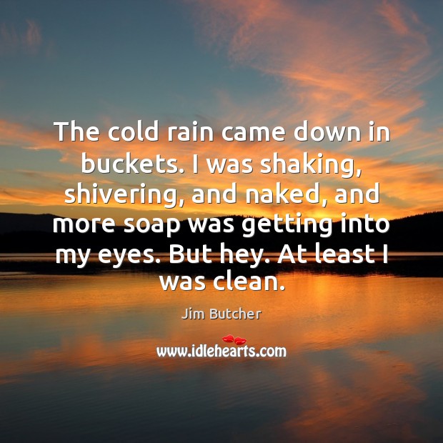 The cold rain came down in buckets. I was shaking, shivering, and Jim Butcher Picture Quote