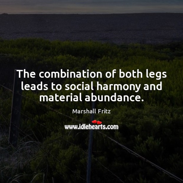 The combination of both legs leads to social harmony and material abundance. Marshall Fritz Picture Quote