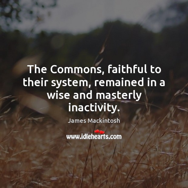 The Commons, faithful to their system, remained in a wise and masterly inactivity. James Mackintosh Picture Quote