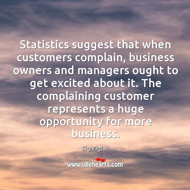 The complaining customer represents a huge opportunity for more business. Opportunity Quotes Image