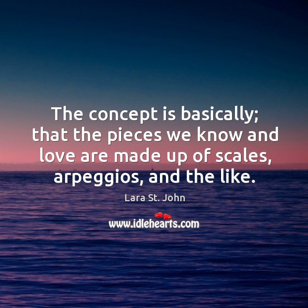 The concept is basically; that the pieces we know and love are made up of scales, arpeggios, and the like. Image