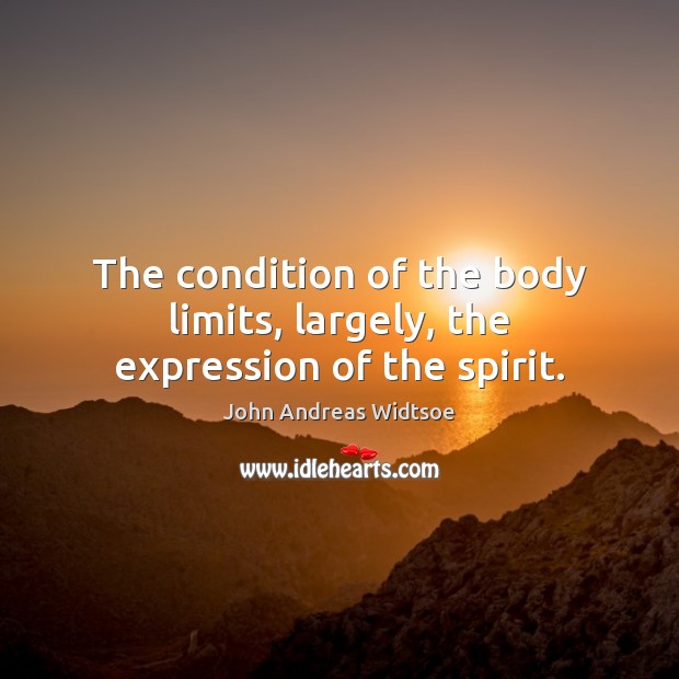 The condition of the body limits, largely, the expression of the spirit. John Andreas Widtsoe Picture Quote