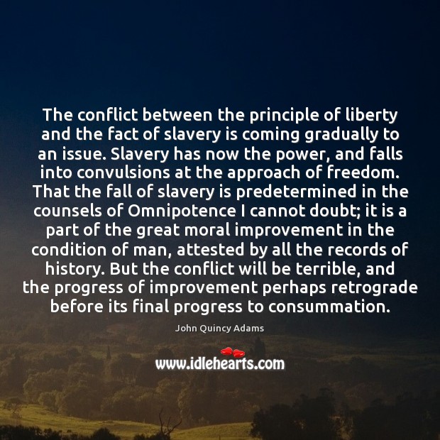 The conflict between the principle of liberty and the fact of slavery John Quincy Adams Picture Quote