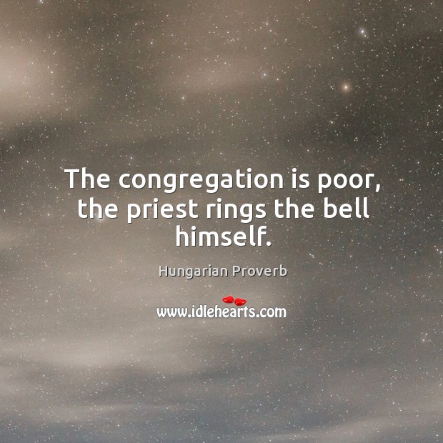 The congregation is poor, the priest rings the bell himself. Image