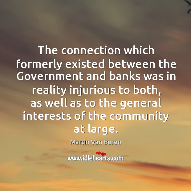 The connection which formerly existed between the government and banks was in reality injurious to both Martin Van Buren Picture Quote