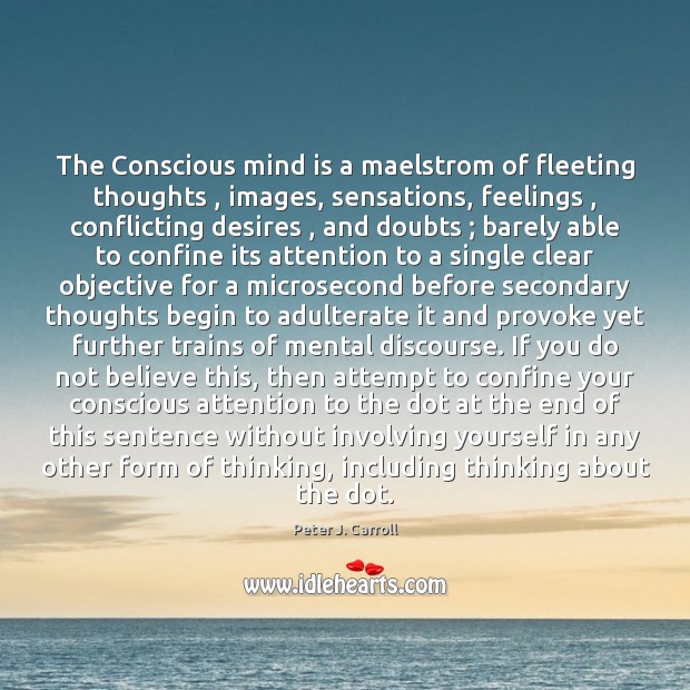 The Conscious mind is a maelstrom of fleeting thoughts , images, sensations, feelings , Peter J. Carroll Picture Quote