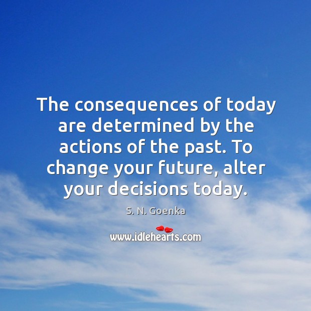 The consequences of today are determined by the actions of the past. S. N. Goenka Picture Quote