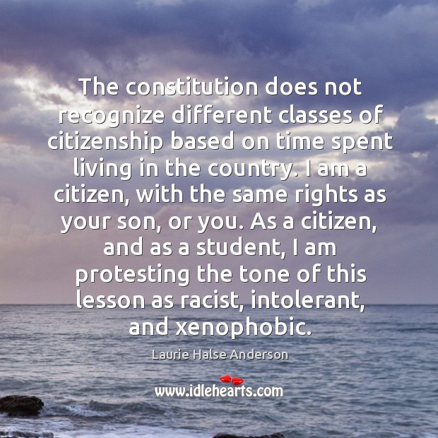 The constitution does not recognize different classes of citizenship based on time Laurie Halse Anderson Picture Quote