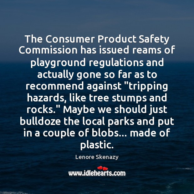 The Consumer Product Safety Commission has issued reams of playground regulations and Lenore Skenazy Picture Quote