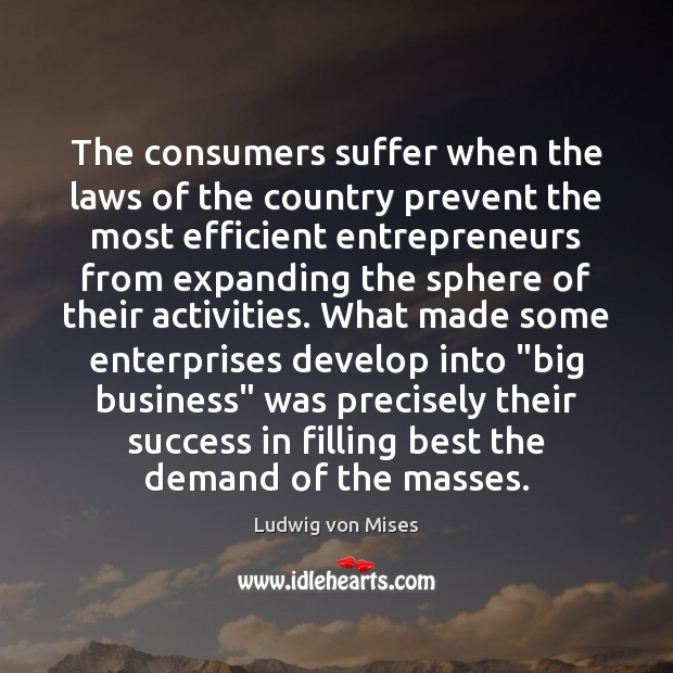 The consumers suffer when the laws of the country prevent the most Ludwig von Mises Picture Quote