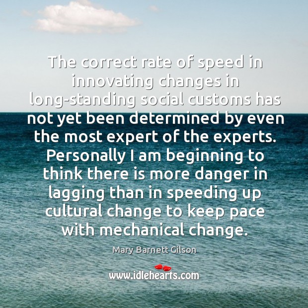The correct rate of speed in innovating changes in long-standing social customs Mary Barnett Gilson Picture Quote