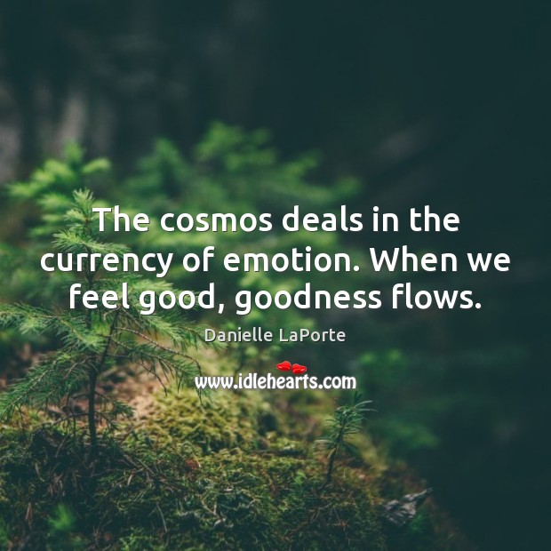 The cosmos deals in the currency of emotion. When we feel good, goodness flows. Danielle LaPorte Picture Quote