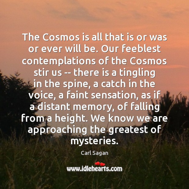 The Cosmos is all that is or was or ever will be. Carl Sagan Picture Quote