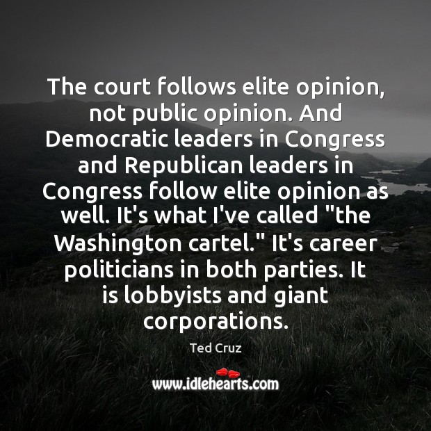 The court follows elite opinion, not public opinion. And Democratic leaders in Ted Cruz Picture Quote