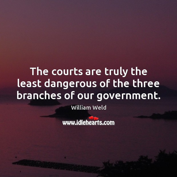 The courts are truly the least dangerous of the three branches of our government. William Weld Picture Quote