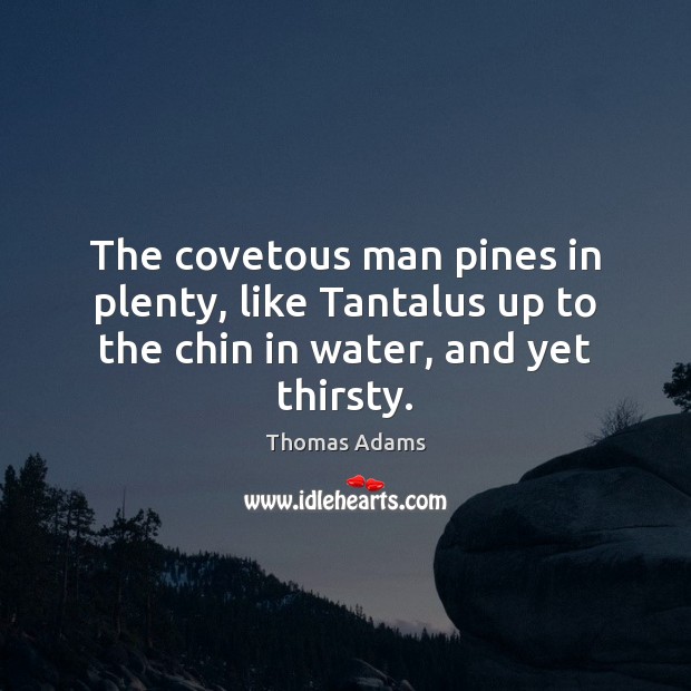 The covetous man pines in plenty, like Tantalus up to the chin in water, and yet thirsty. Thomas Adams Picture Quote