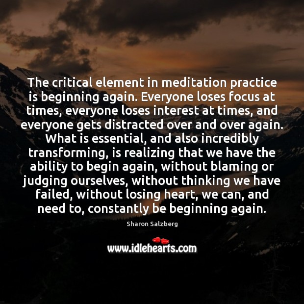 The critical element in meditation practice is beginning again. Everyone loses focus Image